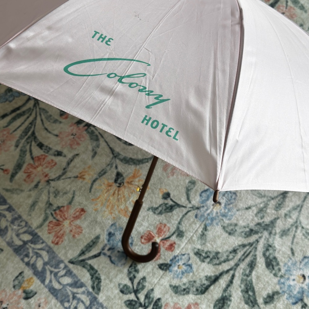 The Colony Hotel Palm beach Florida Pink  Umbrella with Green Logo paid 470